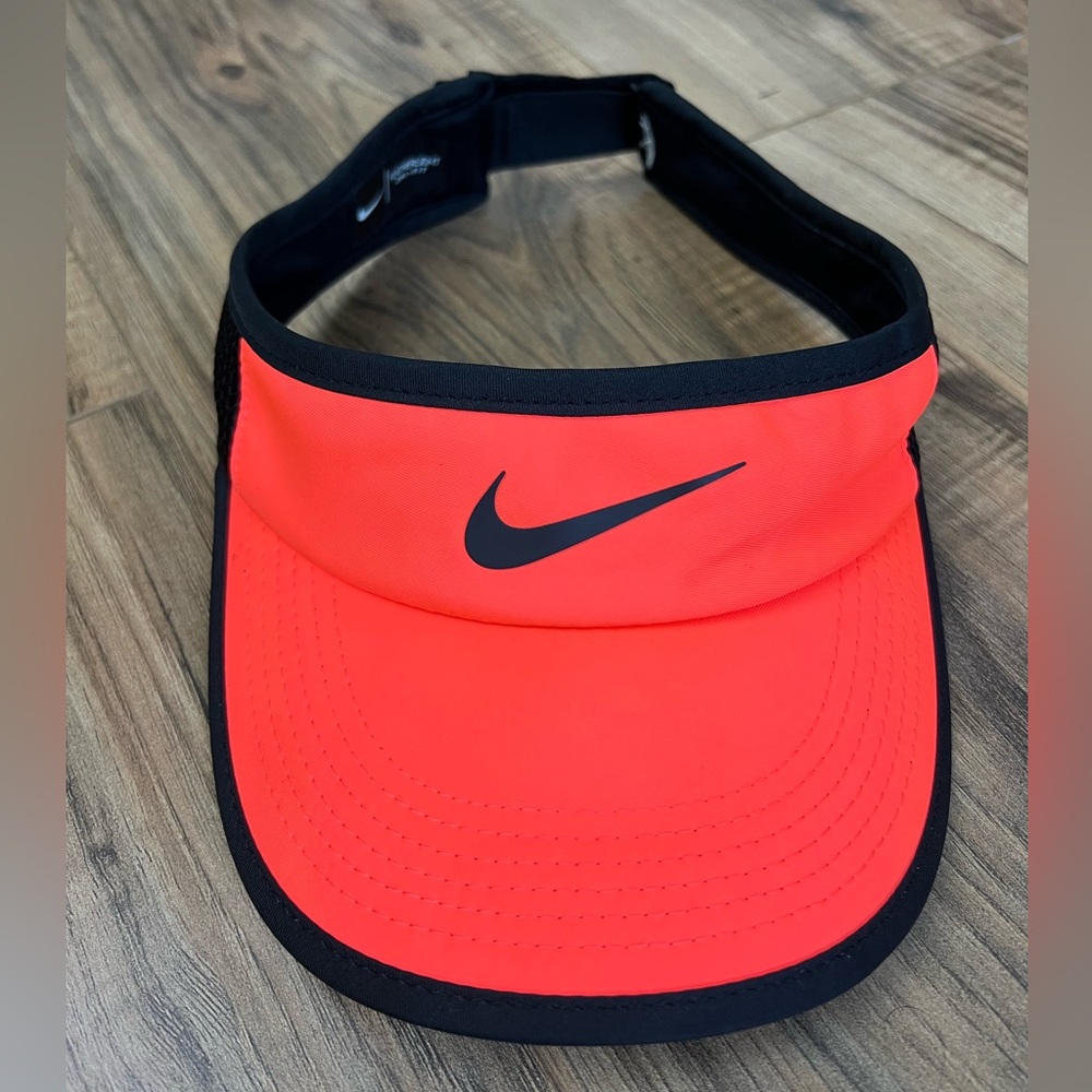 Nike Dri Fit Visor Hat Neon Orange Black Adjustable Running Golf Cap